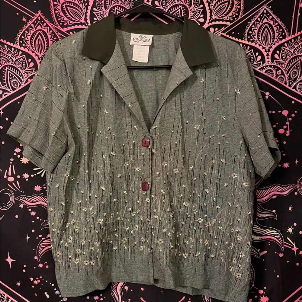 Green Vintage Cottagecore Collared Shirt